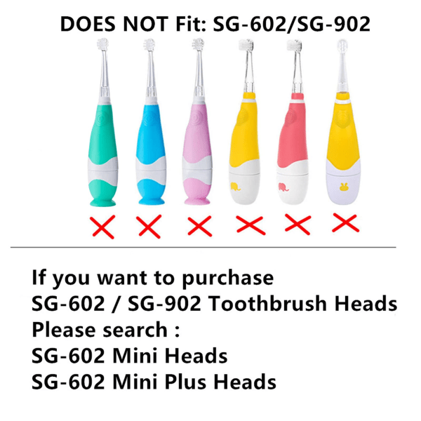 SG977 SGEK6 Replacement Toothbrush Heads Compatible with Brush-Baby KidzSonic Dinosaur and Flamingo/Dada-Tech DT-K6  -4 Big Brush Heads