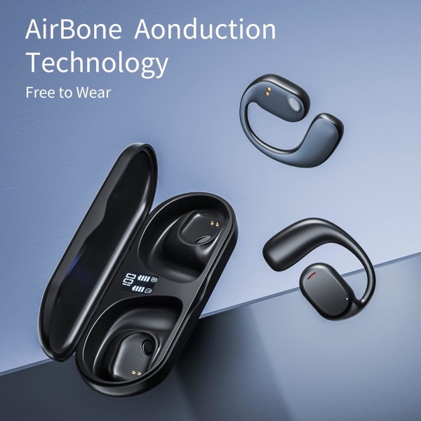 Öppna öra hörlurar Trådlösa Bluetooth 5.3 hörlurar med digital display case, vattentät luftledning hörlurar HiFi Stereoljud