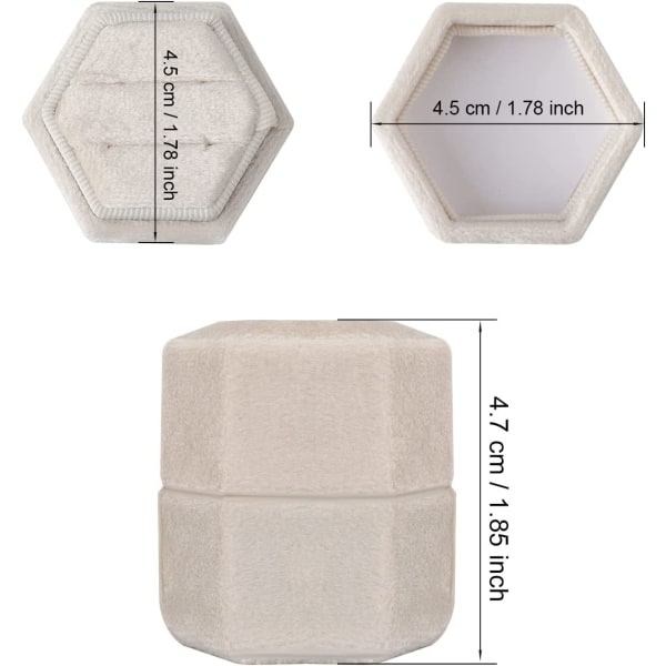 Sammetsringask för smycken, dubbel hexagonformad ask, beige