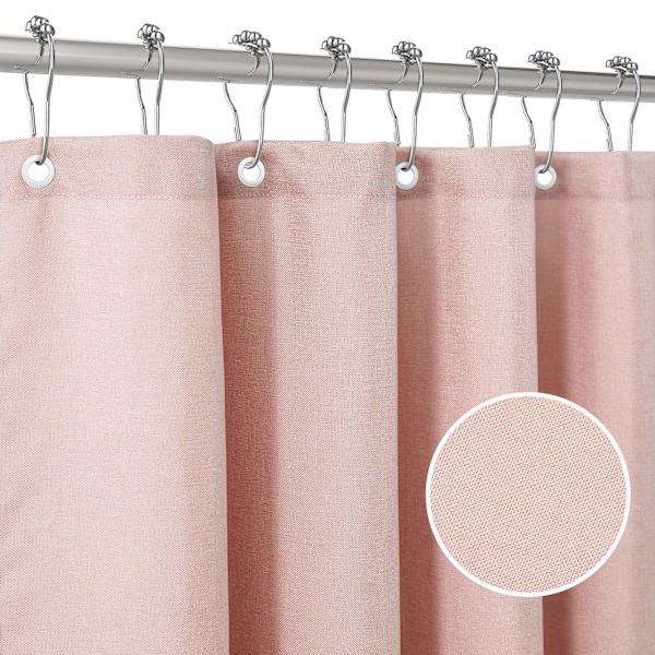 Bruseforhæng til badeværelse med kroge - 182 x 182 cm (Pink)