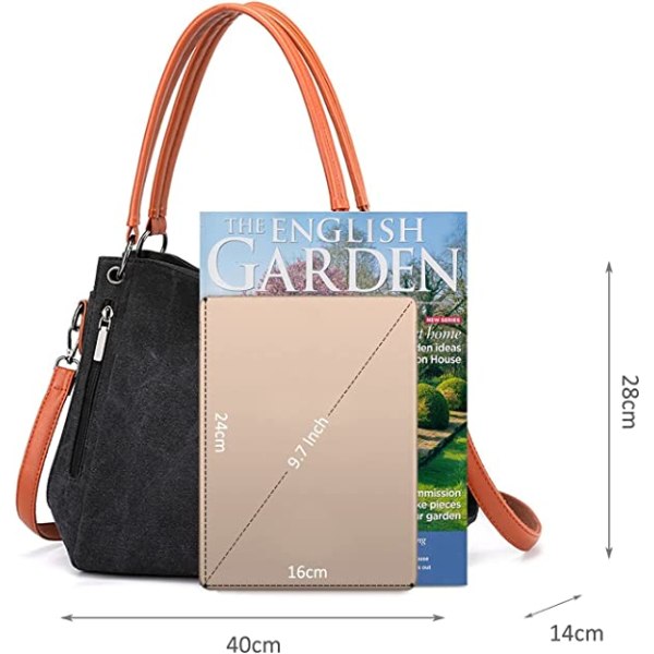 Axelväska för kvinnor Stor Canvas Tote Bag (Svart)
