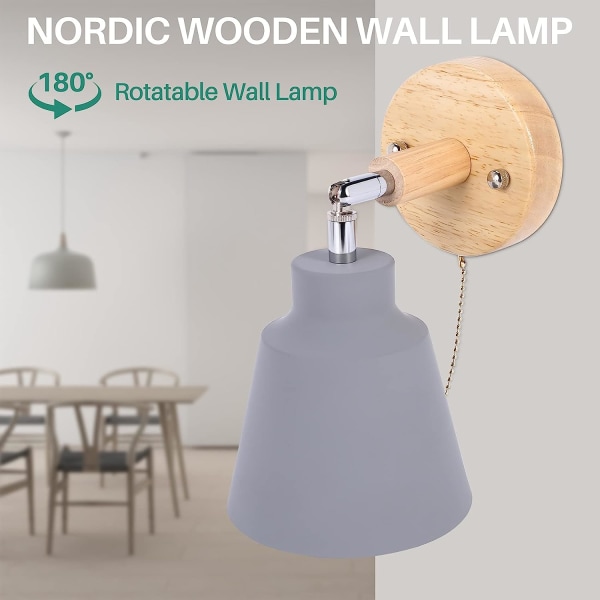 Trævæglampe LED-væglampe med afbryder til seng, soveværelse, gang, badeværelse, indendørs, uden E27-pære