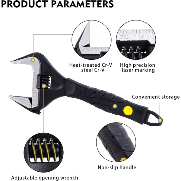 10 tums justerbar skiftnyckel, justerbar skiftnyckel med bred käköppning