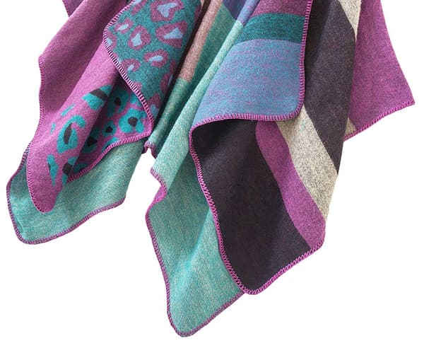 Dame Poncho Strikket Oversized Teppe Cape Skjerf purple