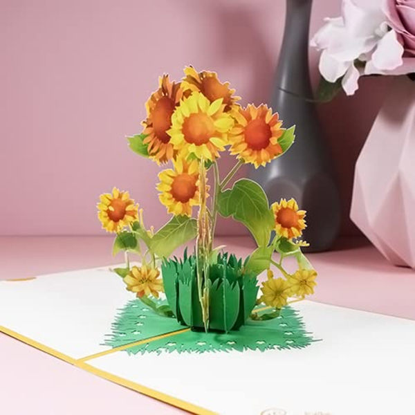 3D-ponnahduskortti, Auringonkukka-tervehdykset Syntymäpäiväkortti Äitienpäivä Pop Up -kortti Tyhjä lahjakortti, Tytöille Naisille Naispuolisille Rakastajille