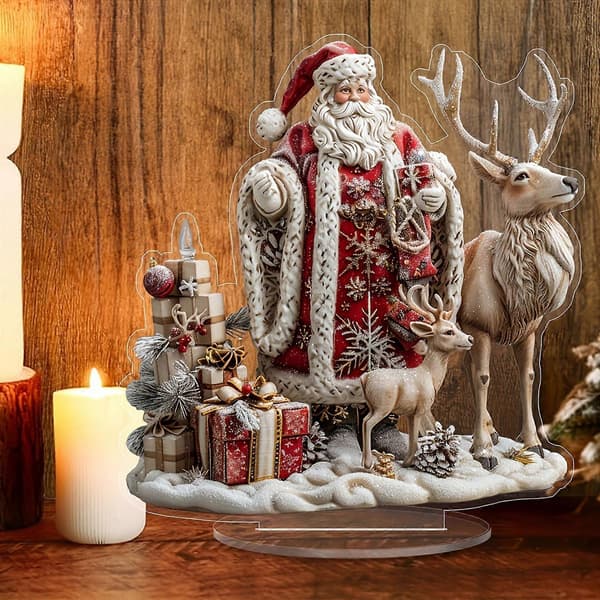 Julepynt Julemand og Rensdyr Akryl Bordplade Display Juledekoration