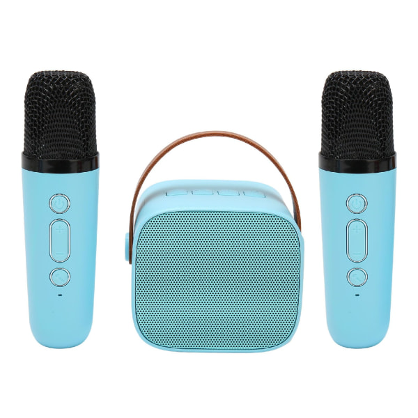 Mini Karaoke Machine Set, Bärbar Stereo Bluetooth -högtalare med 2 trådlösa mikrofoner för barn Vuxna, Upp till 512G lagring, Handhållen mikrofon (blå)