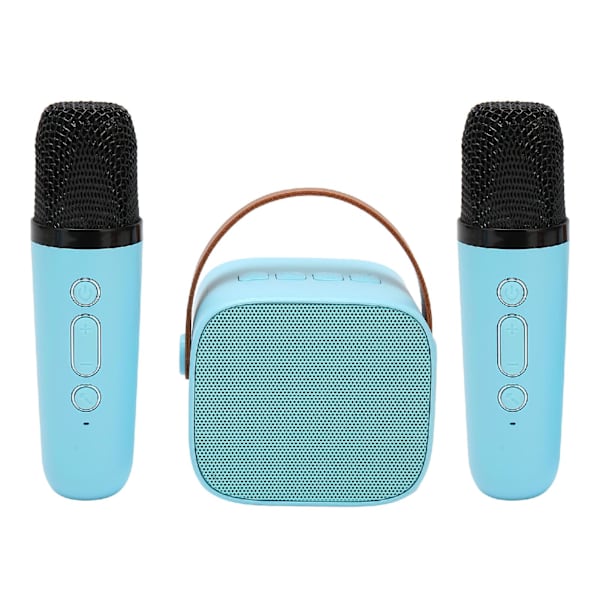 Mini Karaoke Maskin Sett, Bærbar Stereo Bluetooth Høytaler med 2 Trådløse Mikrofoner for Barn Voksne, Opptil 512G Lagring, Håndholdt Mikrofon(blå)