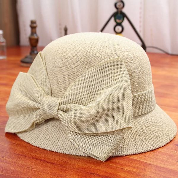 Mode Solhatt för Kvinnor Strandhatt Halmkeps Sommarhatt (Beige)