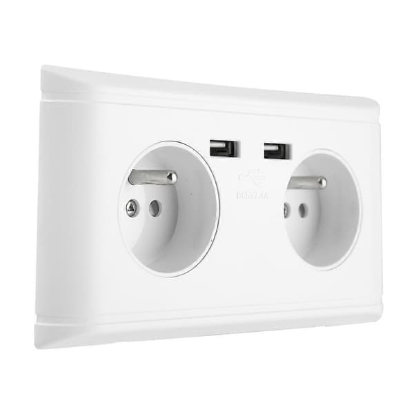 EU Plugg Vegg Strømuttak med Dobbel USB-Port, 250V - Multifunksjonell for Telefonlading