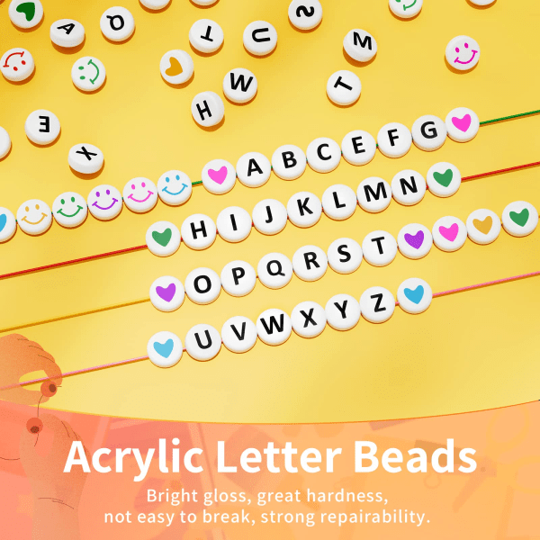 800 kpl kirjehelmiä ystävyysrannekorujen valmistussarjat tytöille, 28 kuviota Preppy Alphabet -helmiä 5-10-vuotiaille
