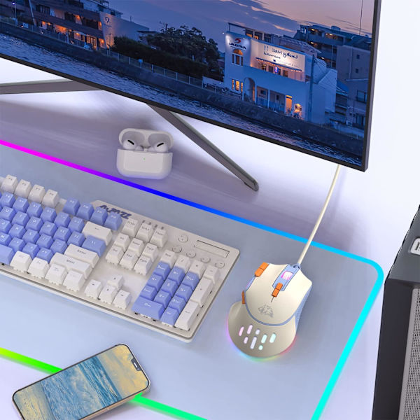 M2 RGB Trådbunden Spelmus, Dator PC Spelmöss USB Esports Mus RGB Bakgrundsbelysning, Justerbar 12800 DPI, 9 Programmerbar Knapp, Ergonomisk Ultralätt blue
