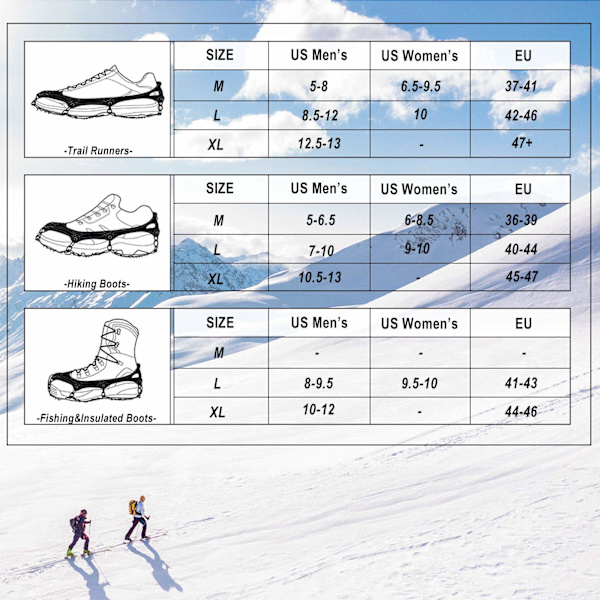 Crampons Isgreb Traktion Snegreb til Støvler Sko Kvinder Mænd Børn Anti Slip 19 Rustfrit Stål Pigge Sikker Beskyttelse (XL)