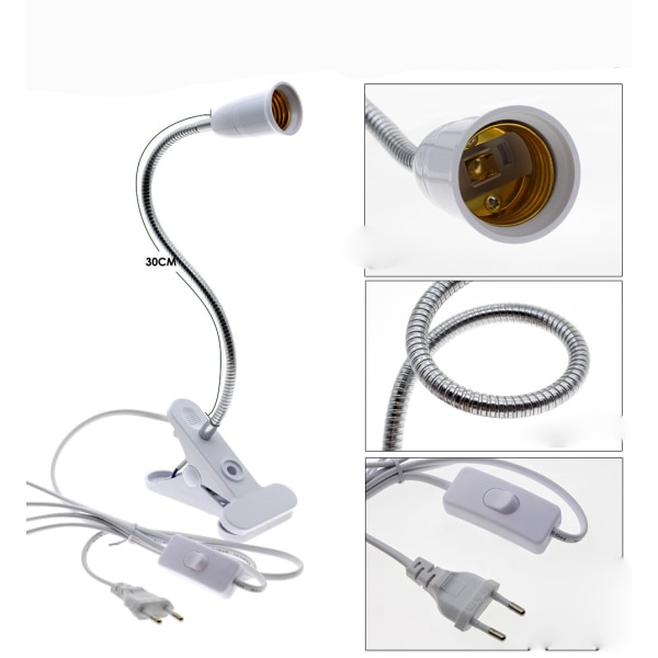 2 ST LED Bordslampa Sockel E27 klämma lampsockel med strömbrytare