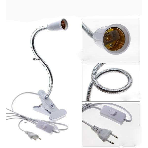 2 st LED-bordslampfot E27 klämbara glödlampor med strömbrytare