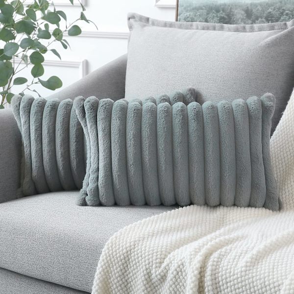 Set med 2 plysj velour putetrekk, mykt kunstig pels dekorativt putetrekk, sofa dekorative putetrekk (30 x 50 cm, grå)