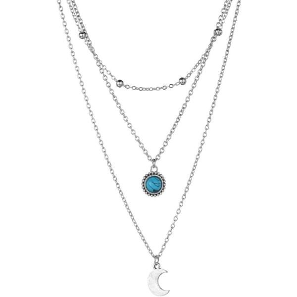 Layered Heart Pendant Halsband Silver Beaded Necklace Chain för kvinnor och flickor