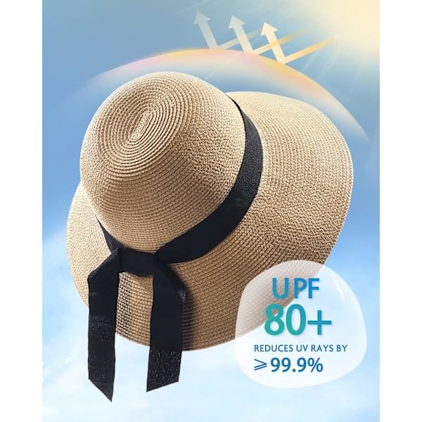Dame solhatte UPF 50+ strandhat stråhat med bred skygge Khaki