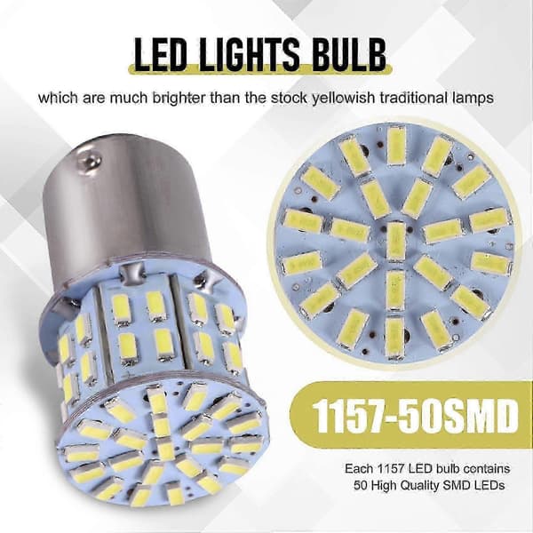 2 stk. 6000K Hvit 1157 50SMD Bakbrems LED Lyspære BAY15D 12V DS