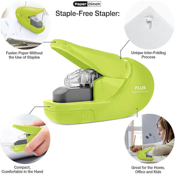 Staplefri Stiftemaskin, Papirklype, 5 Ark Grønn
