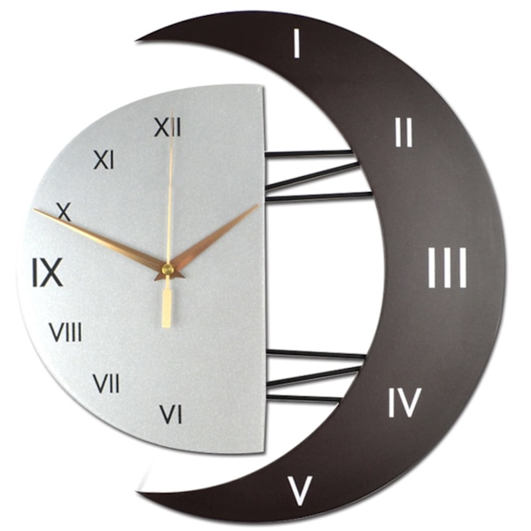 Väggklocka Stor Tyst Modern Design Måne Form Romerska Siffror Kvarts Väggklocka för Vardagsrum Sovrum Kök (31x32)