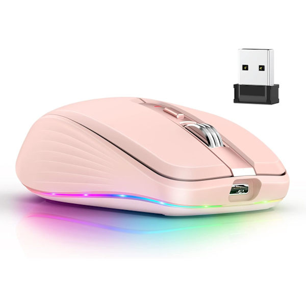 2.4G+BT5.1 Trådlös mus för datorspel Ergonomisk design 4-växlad justerbar DPI Inbyggt uppladdningsbart batteri för bärbar dator pink