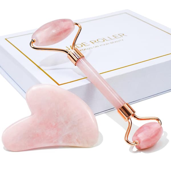 Gua Sha och ansiktsrulle, rullande rosenkvarts Gua Sha-sten