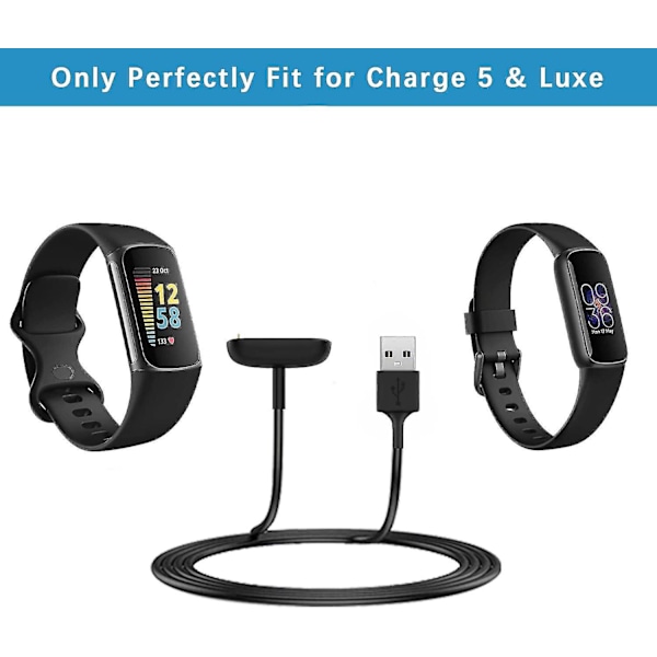Lader for Fitbit Charge 5 / Charge 6 / Luxe, [2-pakke, 1 meter] Erstatningsladekabel
