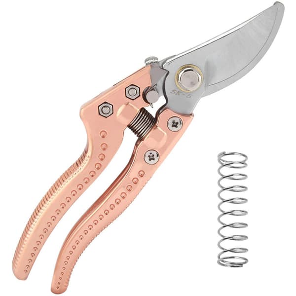 SK-5 rosguld aluminiumlegering trädgårdssekatör, för beskärning av växter. Längd: 28 cm / Bredd: 8 cm