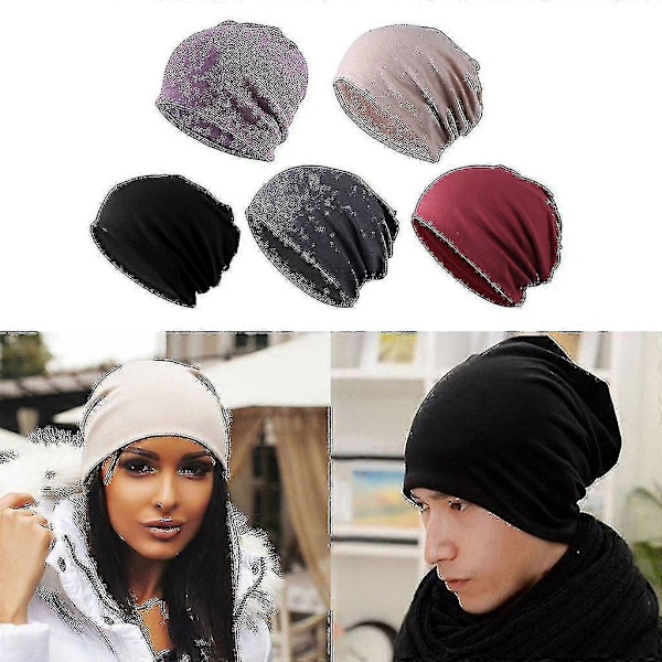 5-pack Slouchy Baggy Beanie Chemo Hatt Mössa Khaki + Svart + Grå + Vinröd + Lila