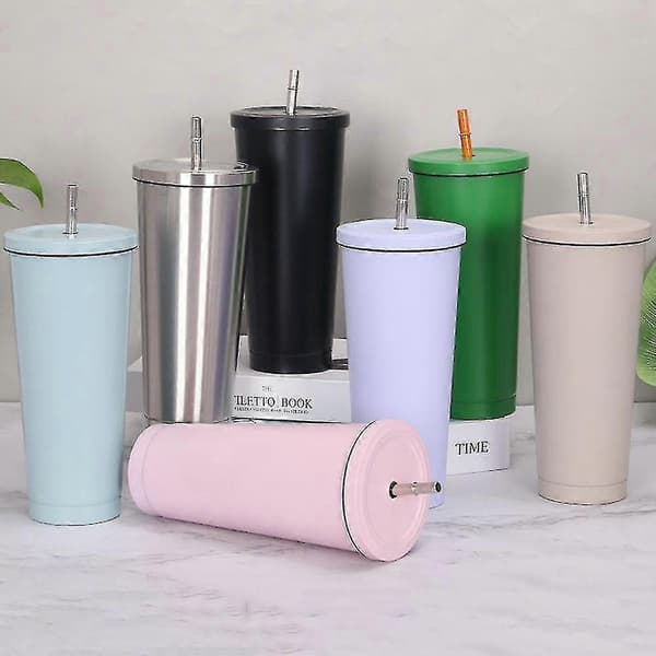500ml Resemugg med Sugrör Öl Te Drickmugg Vakuummugg Kaffe Juice S