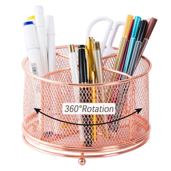 360° roterande roséguld pennhållare för skrivbordsarrangörer