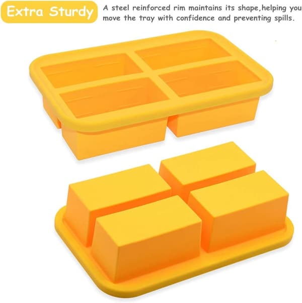 Extra Stor Silikonfrysbricka med Lock, Frysformar för Barnmat, Behållare för Frysning av Soppa, Stor Isbitsbricka