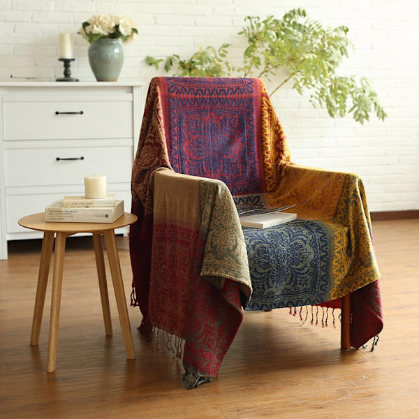 Chenille-pläd, jacquardvävd pläd med tofsar för soffa 150*190cm