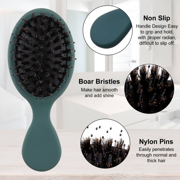 2 pakker Mini-hårbørste for villsvin, hårbørste for kvinner, vått hårbørste. Antistatisk børste for krøllete hår (svart+grønn)