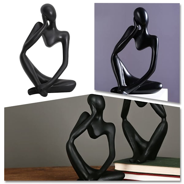 Mini Thinker Skulptur Prydnader Harts Svart Modern Abstrakt Skulpturer Skrivbordsdekorationer för Hem Vardagsrum Kontor, 9*12,5 cm