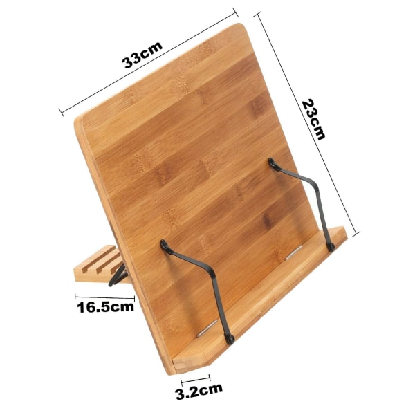 Bambu bokställ | Bok & surfplatta | Kokboksläshållare med 2 sidhållare i metall | Fällbart och justerbart stativ | Receptbokshållare