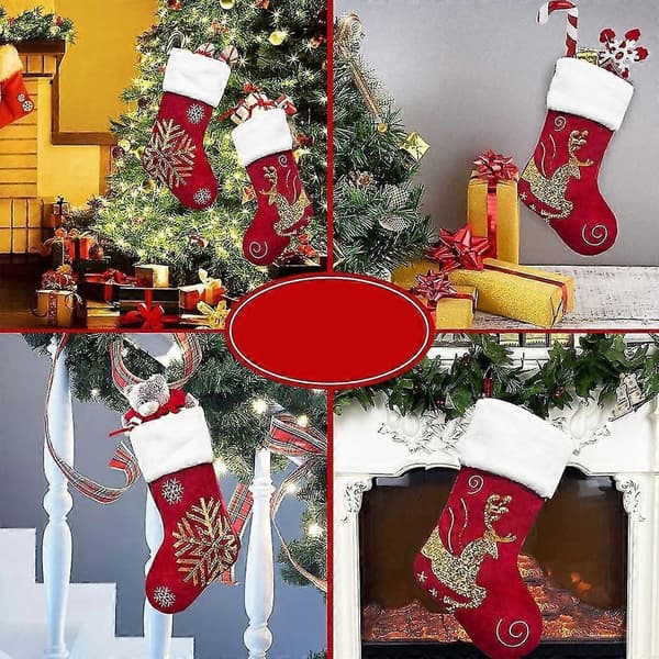 Julesokker Gavepose Snefnug Elg Flanel Broderede Julesokker Julegave deer