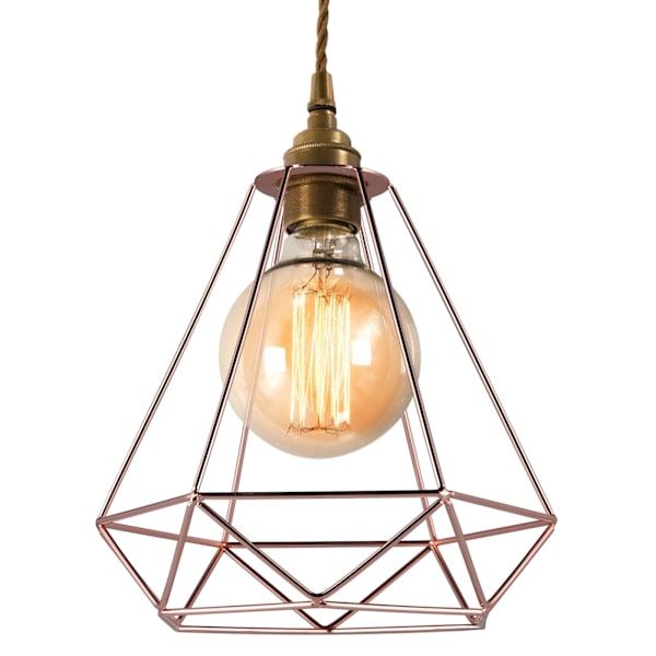 Metal loftslampe, geometrisk lampeskærm med reduktionsring, hængende trådbur-lysskærm til køkken, spisestue, soveværelse, gang (rosa guld)