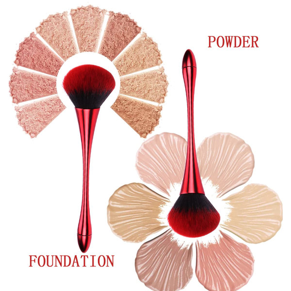 Large Powder Mineral Brush Nail Art Dust Brush Foundation Makeup Brush Powder Brush og Blush Brush til daglig makeup (rød)