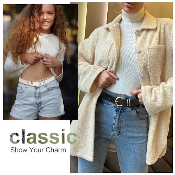 Dam Läderbälten för Jeans Klänningar Mode Guld Spänne Dam Midjebälte, 2 Pack