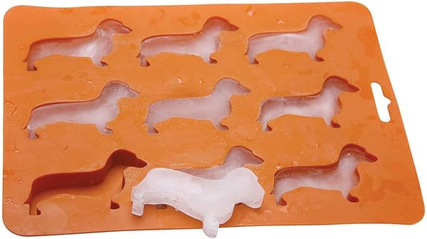 Dachshund-formet silikone isterningform og bakke
