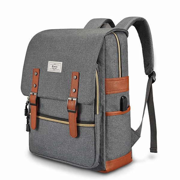 College taske passer op til 15,6'' bærbar computer Casual rygsæk Vandtæt skole rygsæk Daypacks med USB Unisex (grå)