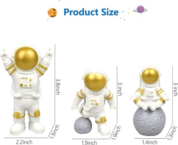 [ 3 st ] Astronaut Figurer Cake Topper (Gyllene)