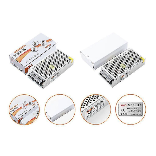 LED Strømforsyning Transformer 12V 10A Universal Reguleret Switching Adapter
