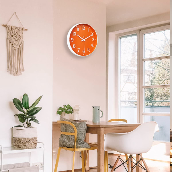 Väggklocka 12 tum tyst klocka för vardagsrum (orange)