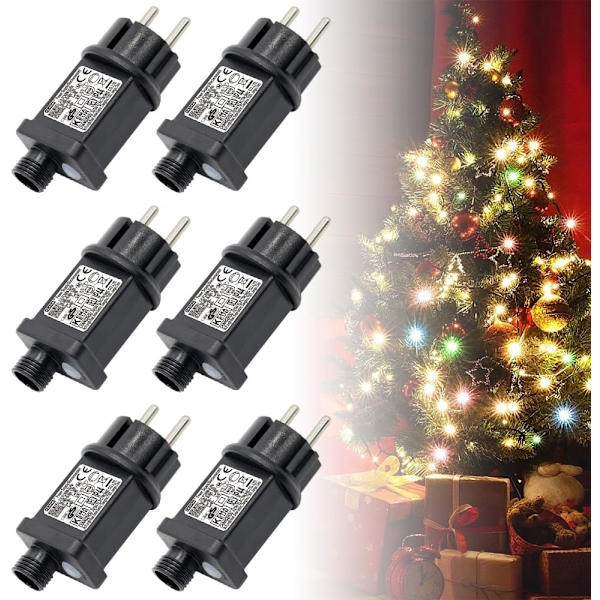 LED-transformator, 6 x LED-sokler, 220 V transformator, 31 V DC 6 W, IP44, 8 moduser med minnefunksjon og timer for dekorering