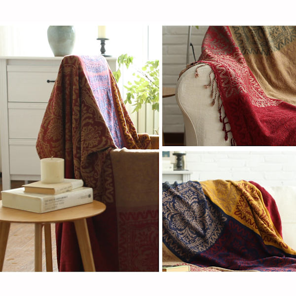 Chenille-pläd, jacquardvävd pläd med tofsar för soffa 150*190cm