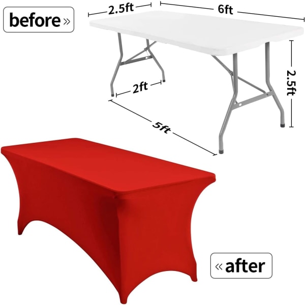 6ft Spandex-pöytäliina, pestävä suorakaiteen muotoinen joustava pukkipöytäliina juhliin, hääjuhliin, lomajuhliin