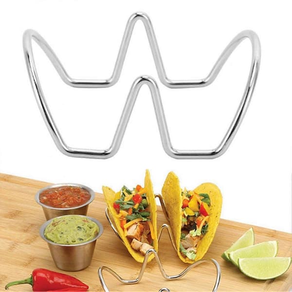 U-formet taco-holder i rustfrit stål til bagning og fester - 2 rum
